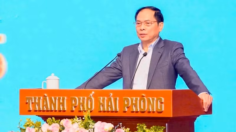 Phó Thủ tướng Chính phủ, Bộ trưởng Ngoại giao Bùi Thanh Sơn phát biểu tại chương trình “Tết sum vầy - Xuân ơn Đảng”.