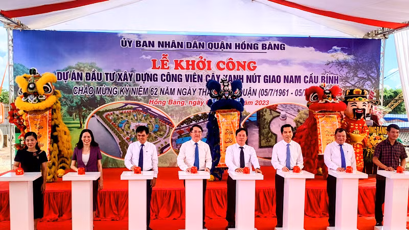 Nhấn nút khởi công dự án công viên cây xanh nút giao Nam cầu Bính (Hải Phòng).