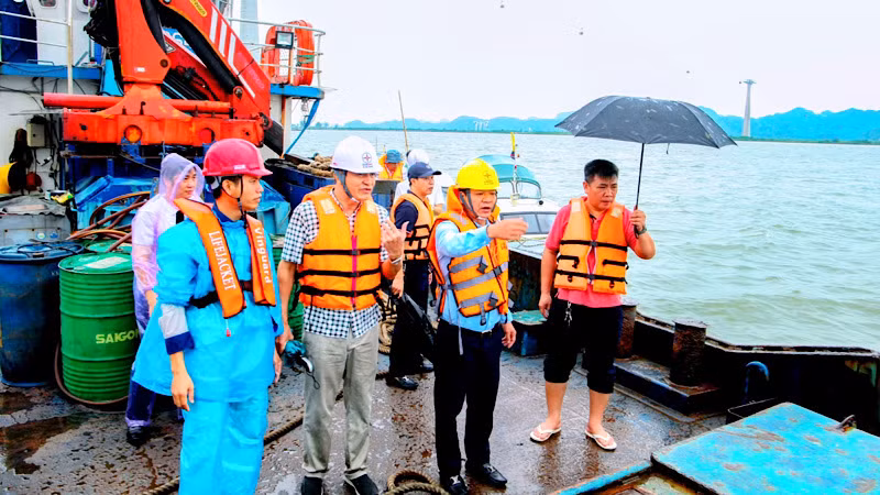 Lãnh đạo Công ty Điện lực Hải Phòng chỉ đạo công tác khắc phục sự cố đứt đường điện qua khu vực biển Cát Hải.