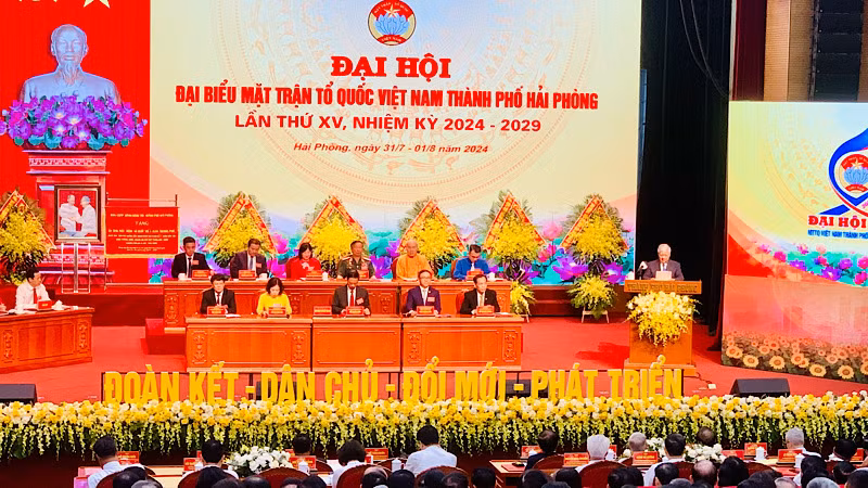 Quang cảnh Đại hội đại biểu Mặt trận Tổ quốc Việt Nam thành phố Hải Phòng lần thứ 15, nhiệm kỳ 2024-2029.