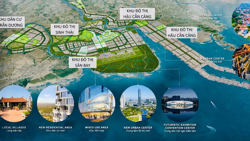 Dự kiến các phân khu trong quy hoạch Khu Kinh tế ven biển phía nam Hải Phòng.