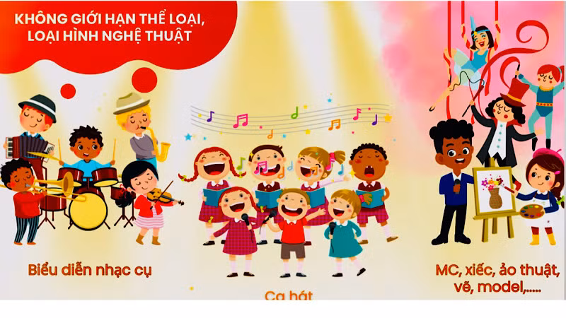 Các thí sinh nhí được thỏa sức thể hiện tài năng ở tất cả các loại hình nghệ thuật. Các thí sinh nhí được thỏa sức thể hiện tài năng ở tất cả các loại hình nghệ thuật.