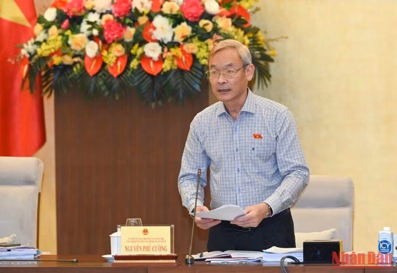 Chủ nhiệm Ủy ban Tài chính, Ngân sách Nguyễn Phú Cường, Phó trưởng đoàn giám sát phát biểu tại buổi làm việc.