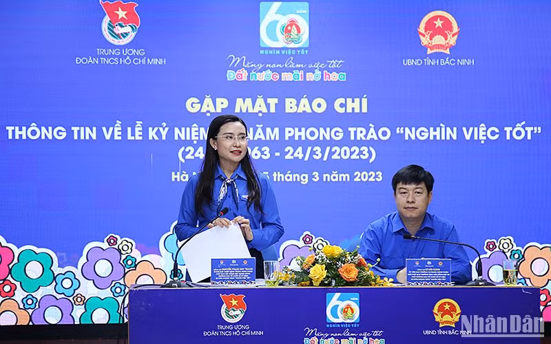 Bí thư Trung ương Đoàn, Chủ tịch Hội đồng Đội Trung ương Nguyễn Phạm Duy Trang thông tin về chương trình kỷ niệm 60 năm phong trào “Nghìn việc tốt”.