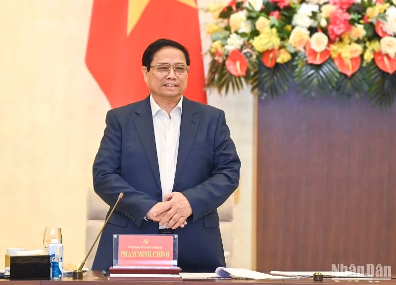 Bí thư Ban Cán sự Đảng Chính phủ, Thủ tướng Chính phủ Phạm Minh Chính phát biểu tại hội nghị. (Ảnh: Duy Linh)