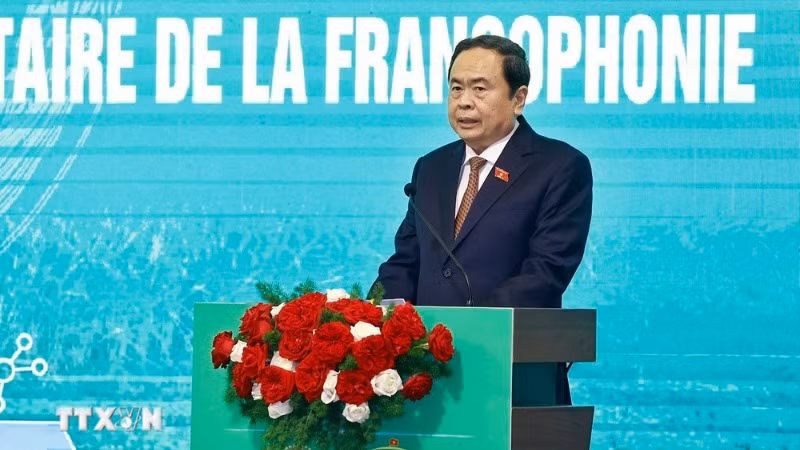 Chủ tịch Quốc hội Trần Thanh Mẫn phát biểu khai mạc hội nghị Ban Chấp hành Liên minh nghị viện Pháp ngữ. (Ảnh: TTXVN)