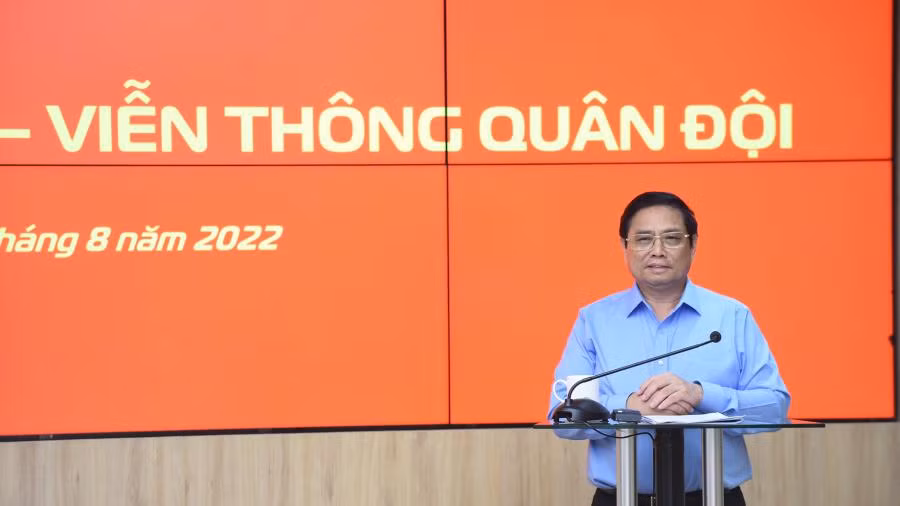 Thủ tướng Phạm Minh Chính phát biểu tại buổi làm việc với Tập đoàn Viettel.
