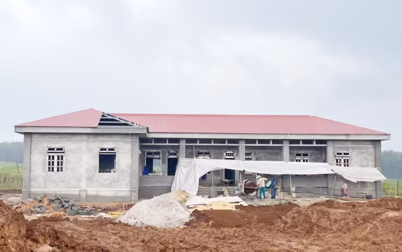 Trụ sở Công an xã Gio An, huyện Gio Linh sắp hoàn thành trong niềm vui của cán bộ, chiến sĩ.