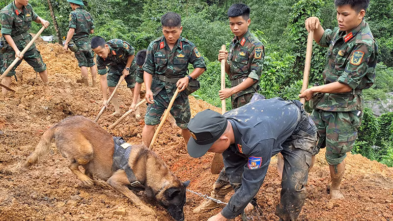 Lực lượng chức năng tỉnh Hà Giang huy động tối đa nhân lực, máy móc thực hiện công tác tìm kiếm cứu nạn.
