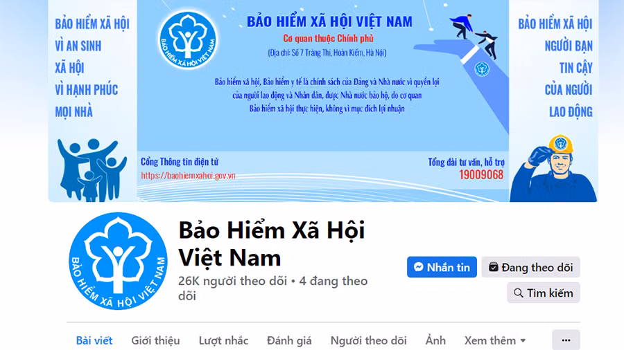 Fanpage Facebook chính thức của Bảo hiểm xã hội Việt Nam.