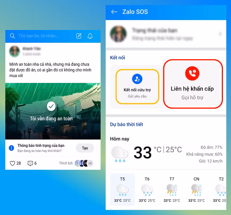 Zalo bật tính năng SOS hỗ trợ khẩn cấp người dân bị ảnh hưởng bởi bão số 3.