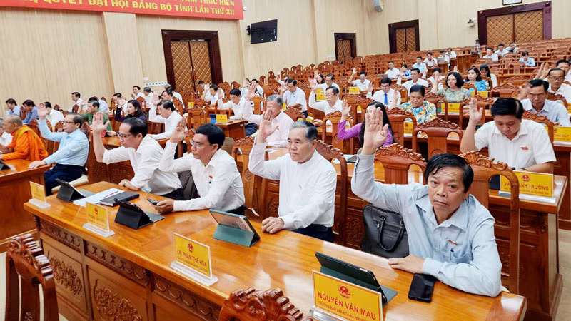 Đại biểu biểu quyết thông qua nghị quyết. 