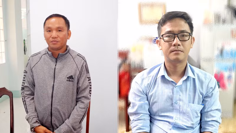 Bị can Ngô Ngọc Quyền (bên trái) và Nguyễn Quốc Huy. 