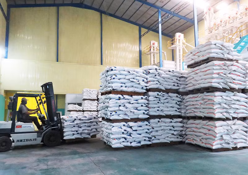 Đóng gói gạo xuất khẩu tại Công ty TNHH Phước Thành II, tỉnh Long An. (Ảnh MAI HƯƠNG)