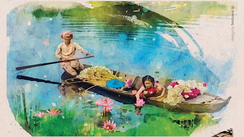 Một tấm poscard được in kèm tập tản văn.
