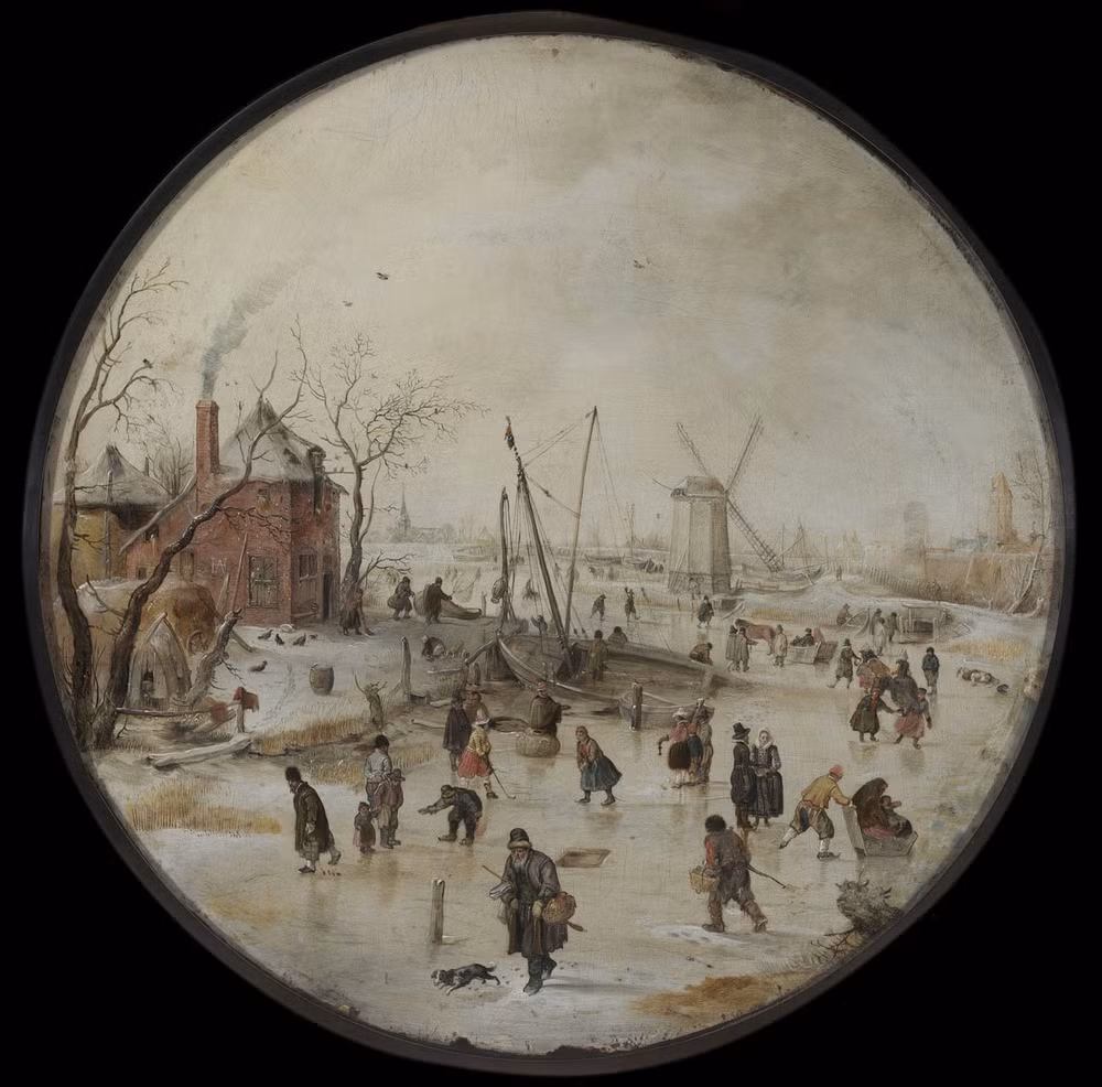Dòng sông băng cùng những người đi trên băng, tác giả Hendrick Avercamp, Hà Lan. Dòng sông băng cùng những người đi trên băng, tác giả Hendrick Avercamp, Hà Lan.