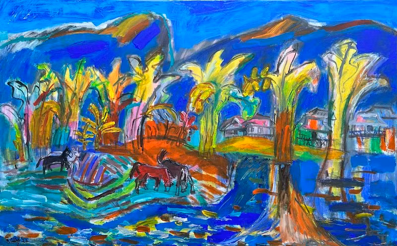 Nắng Quây Sơn (acrylic) - Nguyễn Nghĩa Cương. (Ảnh: Ban tổ chức cung cấp)