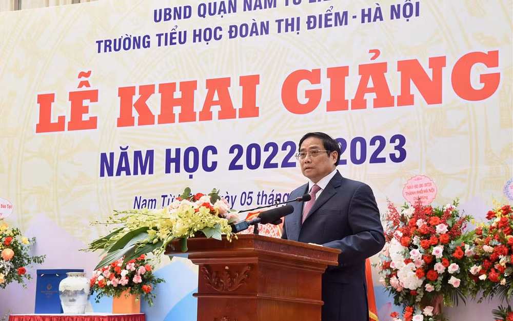 Thủ tướng Phạm Minh Chính phát biểu tại lễ khai giảng. Thủ tướng Phạm Minh Chính phát biểu tại lễ khai giảng.