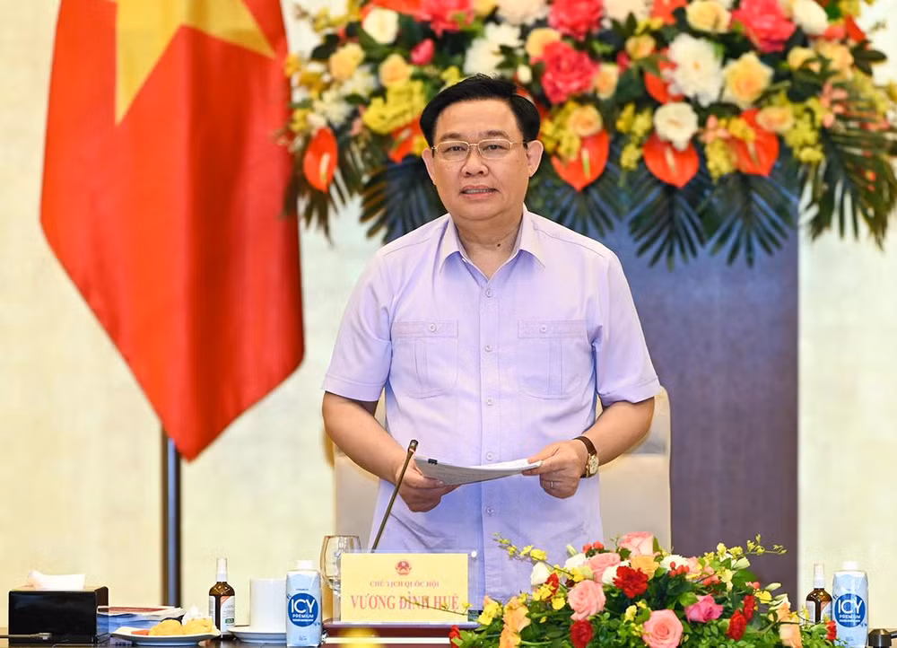 Chủ tịch Quốc hội Vương Đình Huệ phát biểu ý kiến tại hội thảo. (Ảnh: DUY LINH)