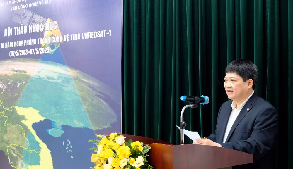 Viện trưởng Viện Công nghệ vũ trụ Bùi Trọng Tuyên phát biểu khai mạc Hội thảo.