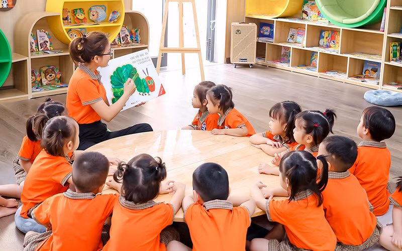 Giờ học tại Trường mầm non Tuổi thơ (quận Hoàng Mai, Hà Nội). 