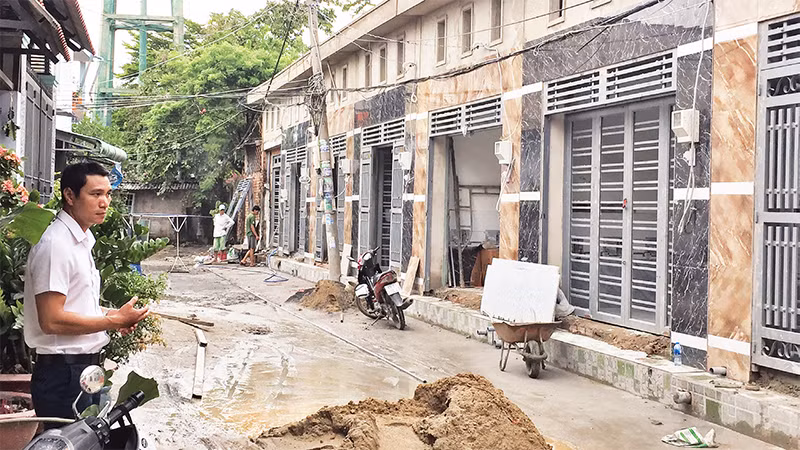Một công trình nhà ở đang xây dựng. 