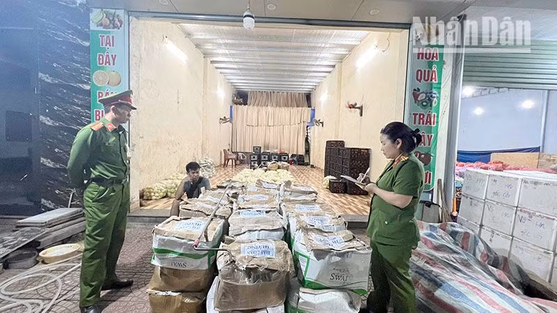 Lực lượng chức năng tiến hành kiểm tra toàn bộ các gian hàng, xe chở rau, củ, quả của các thương lái tại chợ đầu mối bản Mé Ban, xã Chiềng Cơi, thành phố Sơn La.