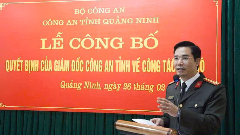 Đại tá Trần Văn Phúc, Giám đốc Công an tỉnh Quảng Ninh phát biểu tại buổi lễ.