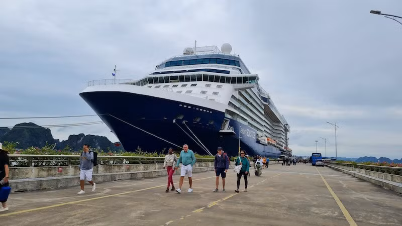 Siêu du thuyền Celebrity Solstice (quốc tịch Malta) đưa khách quốc tế đến Hạ Long trong sáng 13/11.