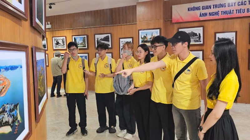 Các em sinh viên Khoa Văn hóa, Trường đại học Hạ Long tham quan Triển lãm.