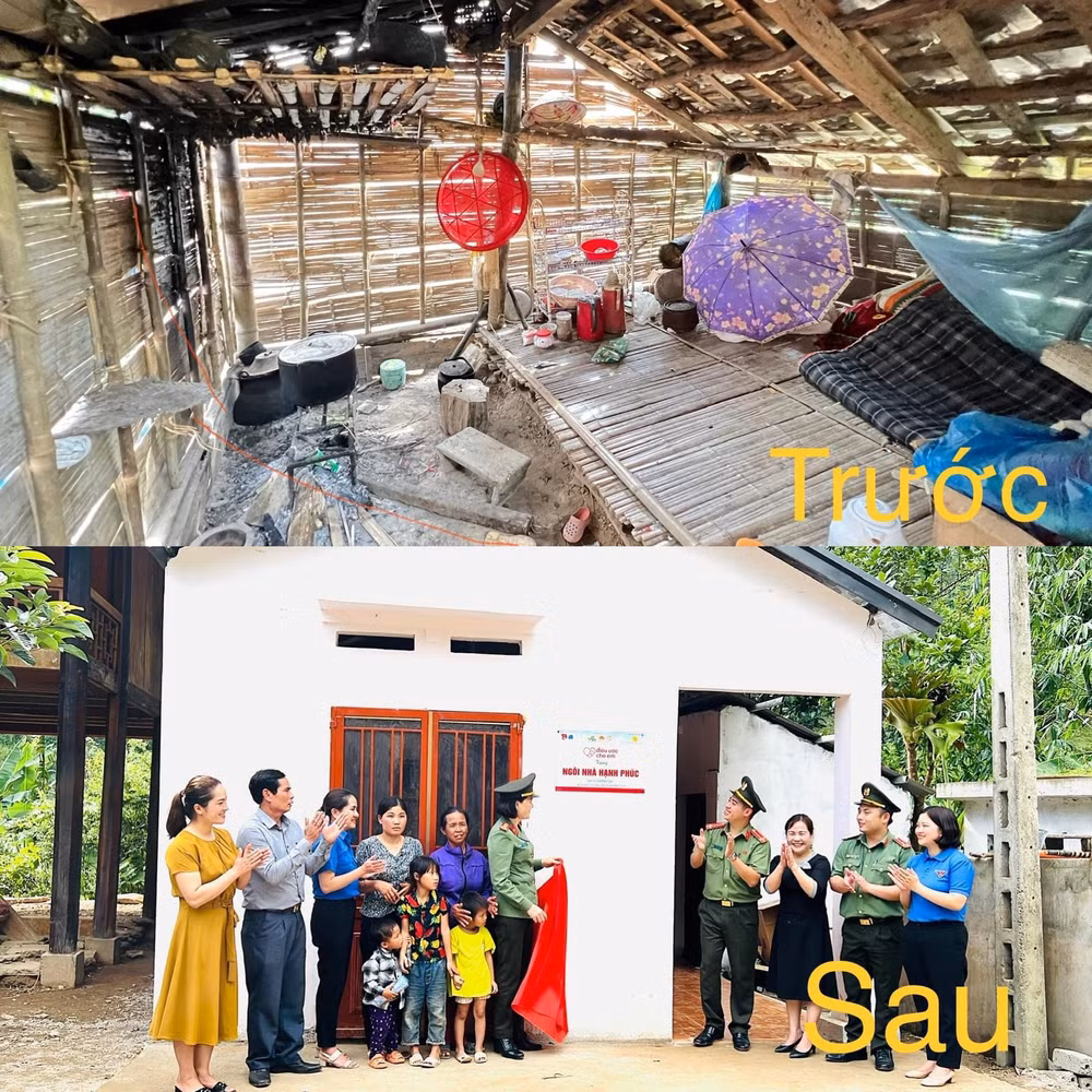 Ngôi nhà của gia đình bé Vì Tương Lai trước và sau khi có sự hỗ trợ từ Dự án "Hạnh phúc cho em". (Ảnh: Công an tỉnh Sơn La)