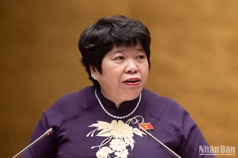 Chủ nhiệm Ủy ban Xã hội của Quốc hội Nguyễn Thúy Anh đại diện Đoàn giám sát báo cáo tại phiên họp. (Ảnh: ĐĂNG KHOA) Chủ nhiệm Ủy ban Xã hội của Quốc hội Nguyễn Thúy Anh đại diện Đoàn giám sát báo cáo tại phiên họp. (Ảnh: ĐĂNG KHOA)