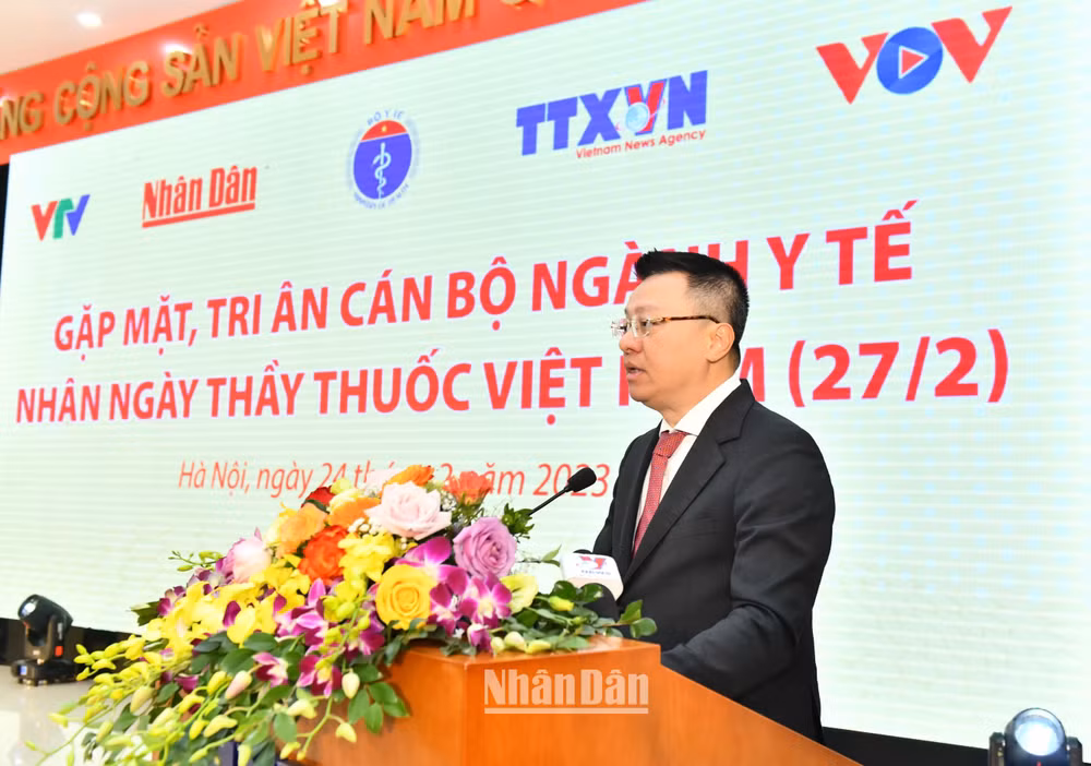 Tổng Biên tập Báo Nhân Dân Lê Quốc Minh phát biểu tại chương trình. (Ảnh: ĐĂNG KHOA)