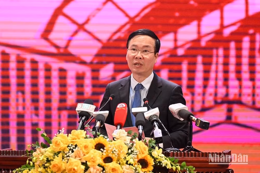 Ủy viên Bộ Chính trị, Thường trực Ban Bí thư Võ Văn Thưởng phát biểu tại Hội thảo văn hóa 2022 chiều 17/12. (Ảnh: DUY LINH)