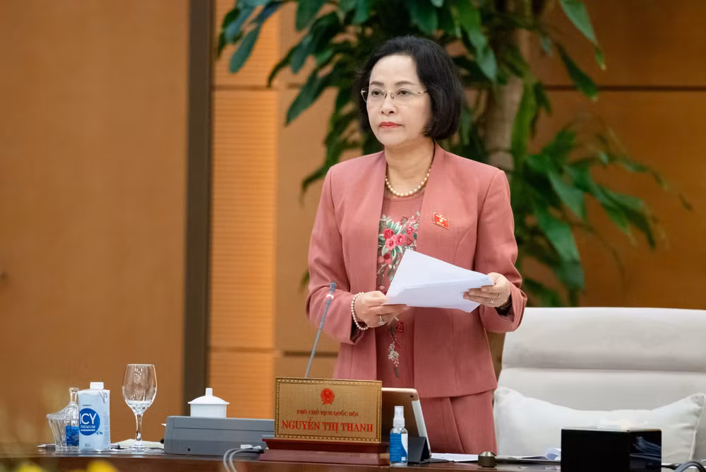 Phó Chủ tịch Quốc hội Nguyễn Thị Thanh góp ý kiến vào dự thảo Pháp lệnh. (Ảnh: DUY LINH)