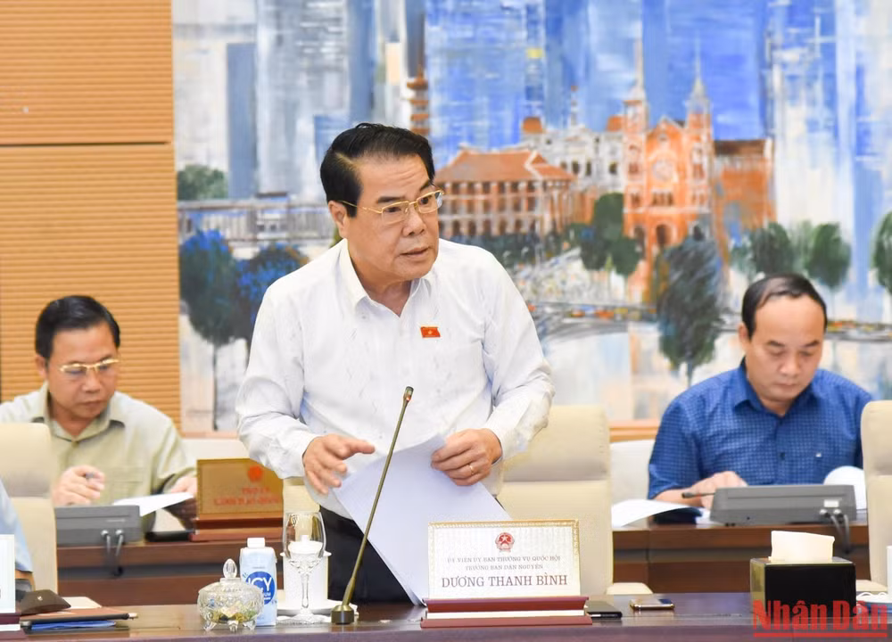 Trưởng Ban Dân nguyện Dương Thanh Bình phát biểu tại phiên họp. (Ảnh: DUY LINH) 
