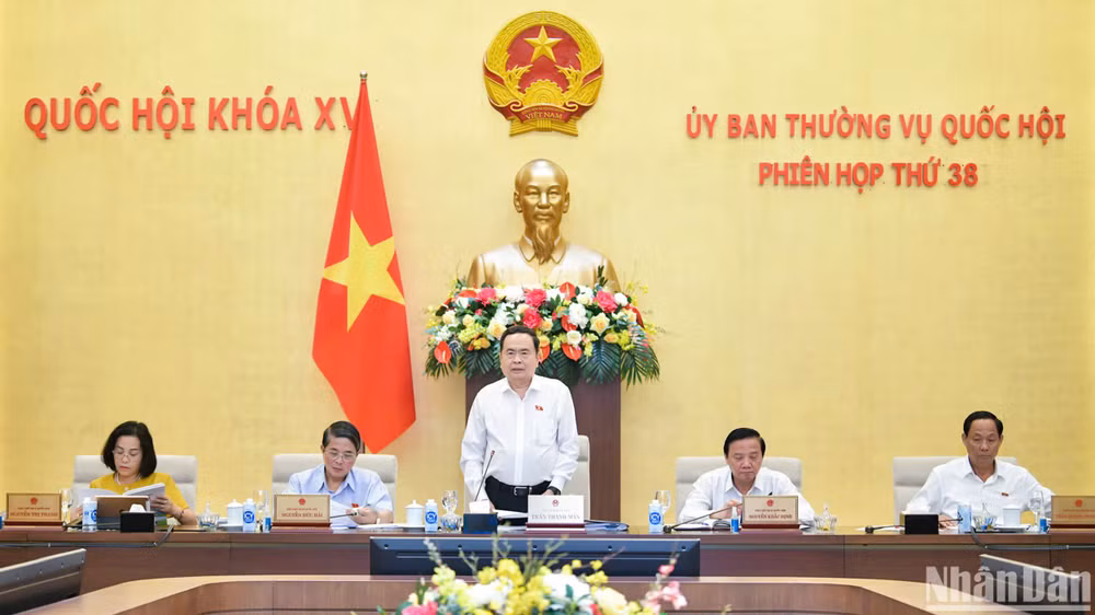 Chủ tịch Quốc hội Trần Thanh Mẫn phát biểu ý kiến tại phiên họp. (Ảnh: DUY LINH)