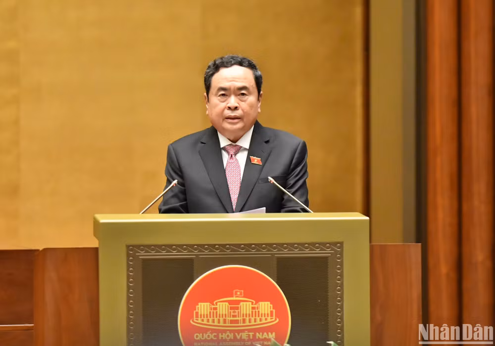 Phó Chủ tịch Thường trực Quốc hội Trần Thanh Mẫn phát biểu khai mạc Kỳ họp thứ 7, Quốc hội khóa XV. (Ảnh: LINH KHOA)