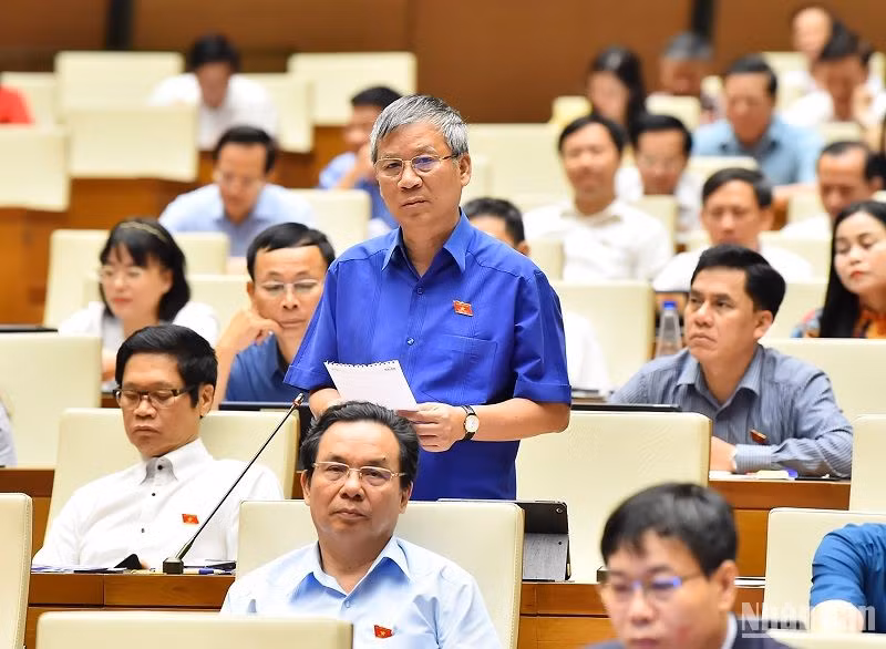 Đại biểu Nguyễn Anh Trí (đoàn Hà Nội) phát biểu ở hội trường sáng 1/6. (Ảnh: THỦY NGUYÊN)