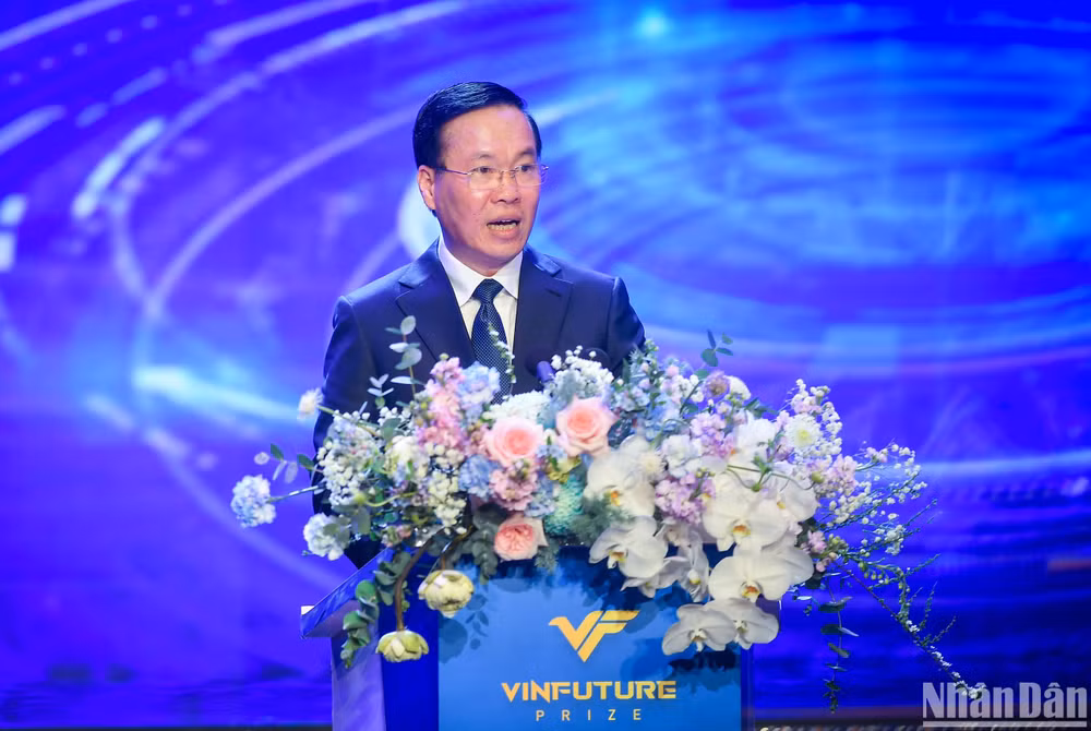 Chủ tịch nước Võ Văn Thưởng phát biểu tại Lễ trao giải VinFuture 2023. (Ảnh: THÀNH ĐẠT)