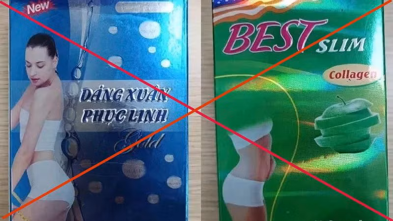 Hai sản phẩm thực phẩm bảo vệ sức khỏe chứa chất cấm sibutramine. (Ảnh: VFA)