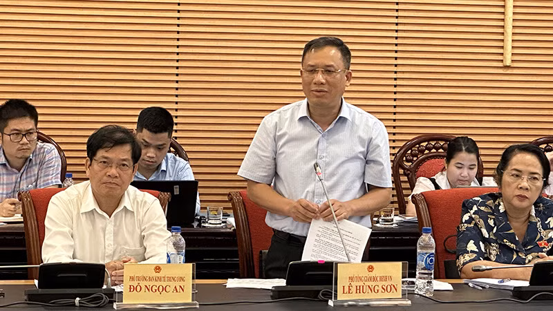 Đại diện Bảo hiểm xã hội Việt Nam phát biểu tại buổi làm việc.
