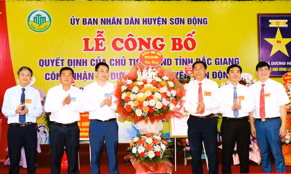 Xã Dương Hưu, huyện Sơn Động vinh dự đón bằng công nhận đạt chuẩn nông thôn mới.