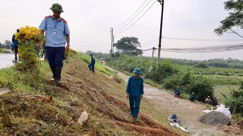 Lực lượng chức năng kiểm tra hệ thống đê điều. 