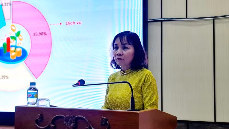 Bà Nguyễn Thị Mỹ, Cục trưởng Thống kê Bình Định phát biểu tại buổi họp báo. Bà Nguyễn Thị Mỹ, Cục trưởng Thống kê Bình Định phát biểu tại buổi họp báo.