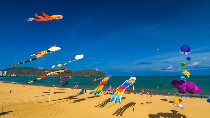 Lễ hội diều tại Quy Nhơn với những sắc mầu rực rỡ.