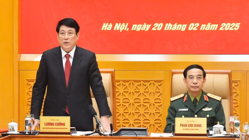 Chủ tịch nước Lương Cường phát biểu chỉ đạo tại buổi làm việc.