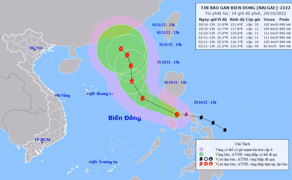 Vị trí và hướng di chuyển của bão Nalgae. (Nguồn: nchmf.gov.vn)