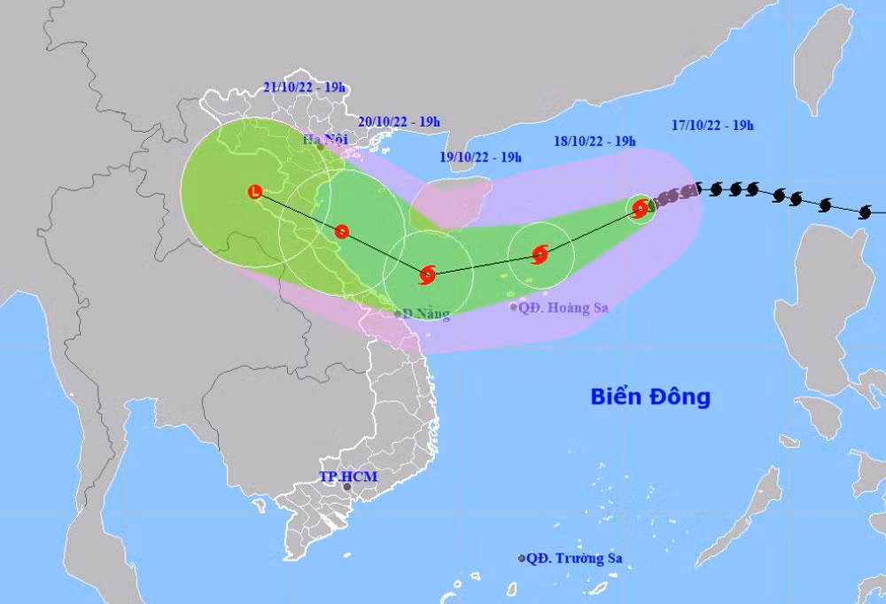 Vị trí và hướng di chuyển của bão số 6. (Nguồn: nchmf.gov.vn)