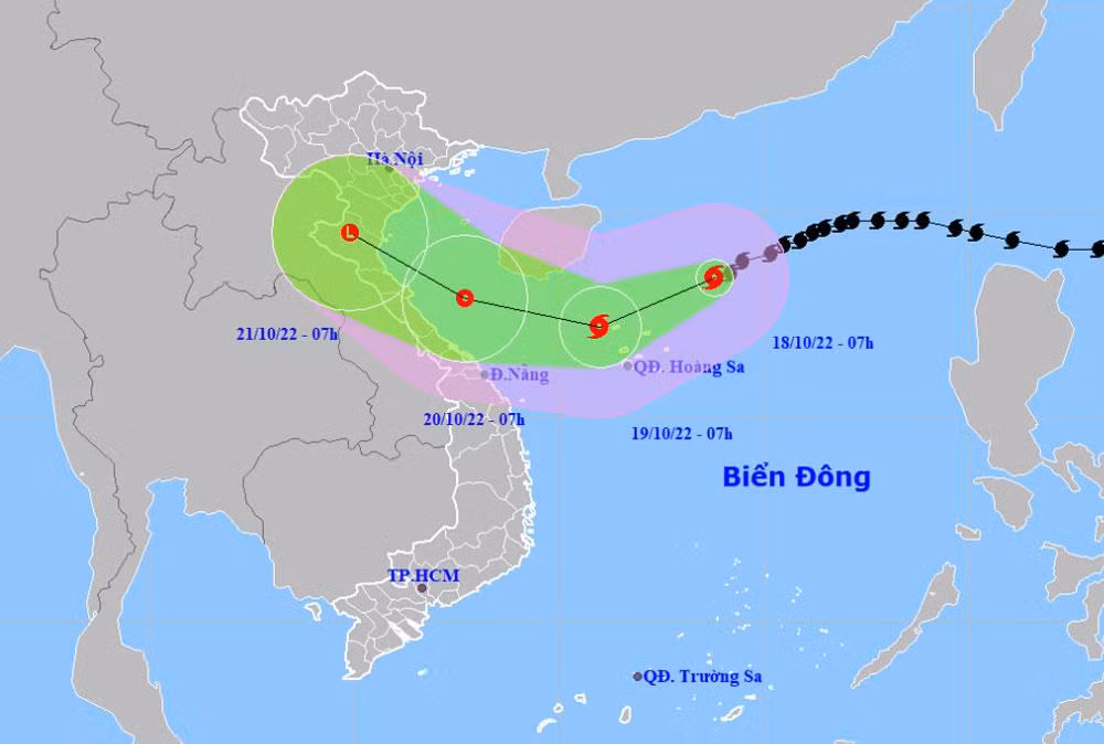 Vị trí và hướng di chuyển của bão số 6. (Nguồn: nchmf.gov.vn)